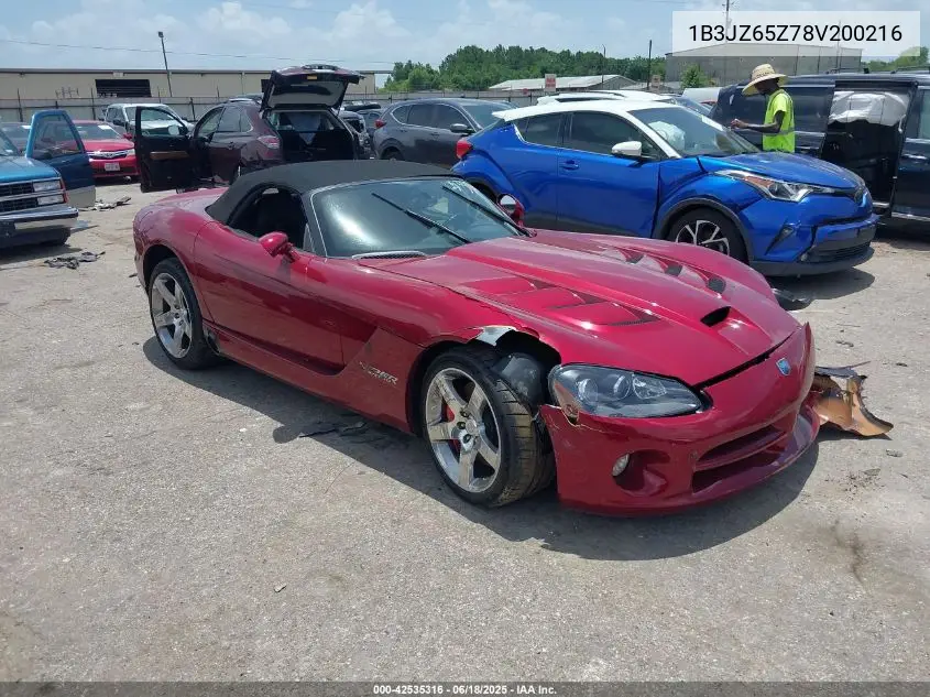 2008 Dodge Viper Srt10 VIN: 1B3JZ65Z78V200216 Lot: 42535316