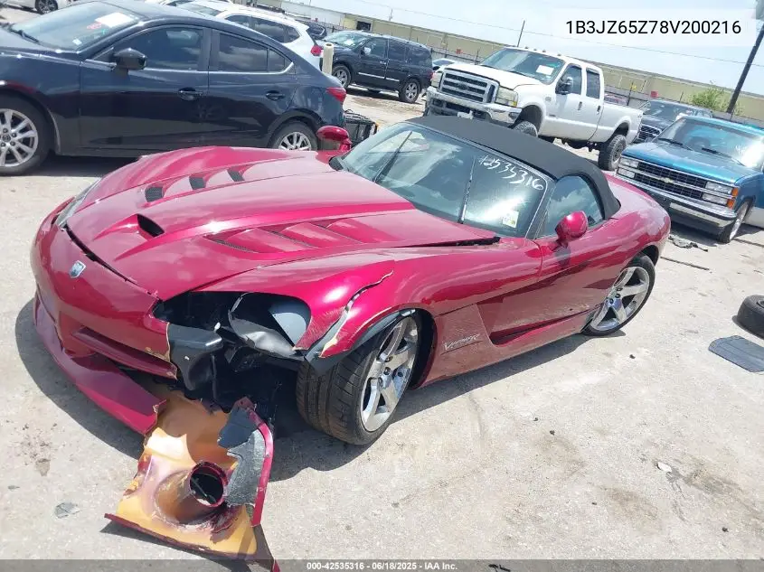 2008 Dodge Viper Srt10 VIN: 1B3JZ65Z78V200216 Lot: 42535316