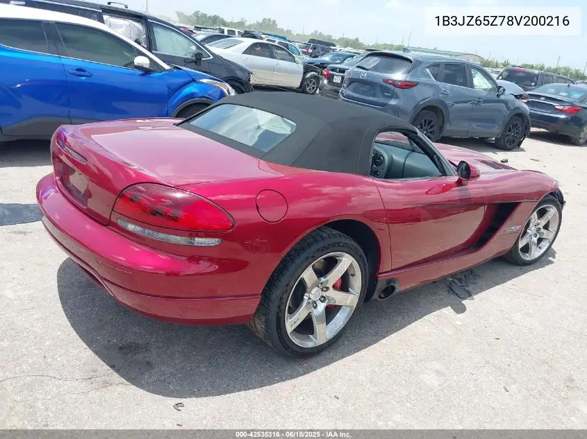 2008 Dodge Viper Srt10 VIN: 1B3JZ65Z78V200216 Lot: 42535316