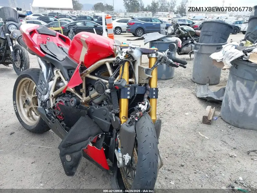 2007 Ducati 1098 S VIN: ZDM1XBEW07B006778 Lot: 42128935