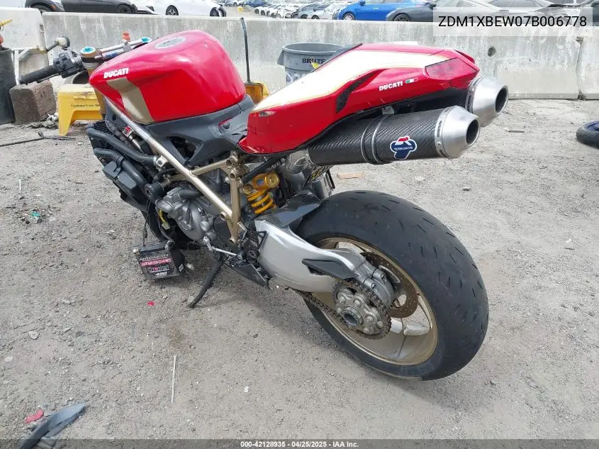 2007 Ducati 1098 S VIN: ZDM1XBEW07B006778 Lot: 42128935