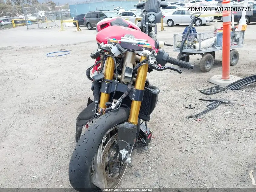 2007 Ducati 1098 S VIN: ZDM1XBEW07B006778 Lot: 42128935