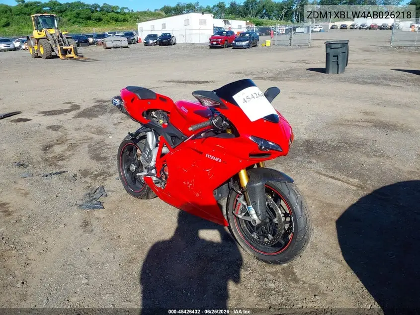 2010 Ducati 1198 Base / S VIN: ZDM1XBLW4AB026218 Lot: 45426432