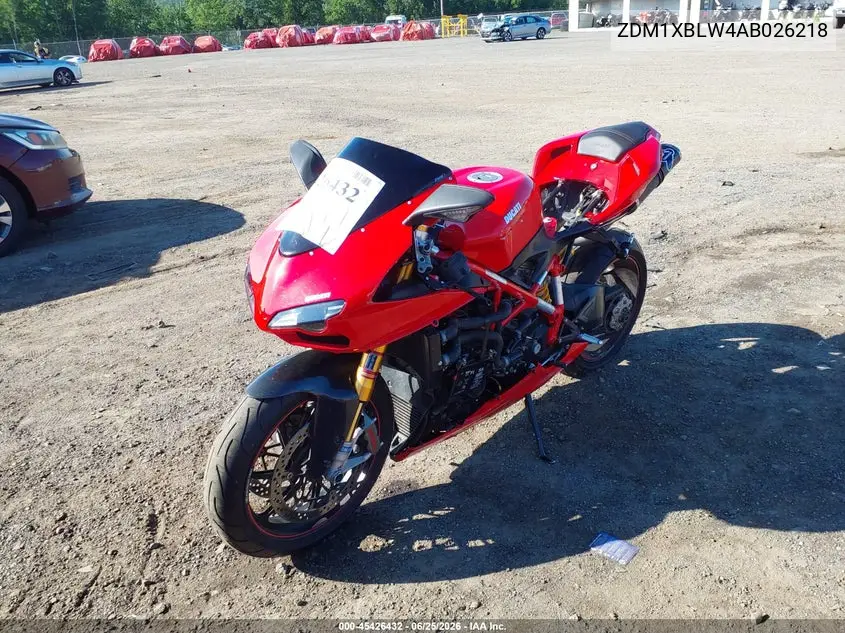 2010 Ducati 1198 Base / S VIN: ZDM1XBLW4AB026218 Lot: 45426432