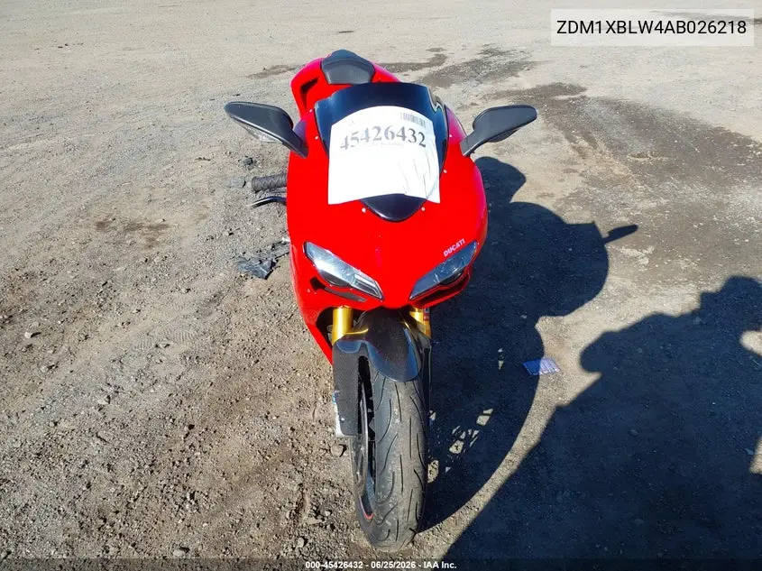 2010 Ducati 1198 Base / S VIN: ZDM1XBLW4AB026218 Lot: 45426432