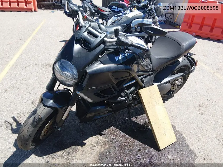 2012 Ducati Diavel VIN: ZDM13BLW0CB008698 Lot: 45352560