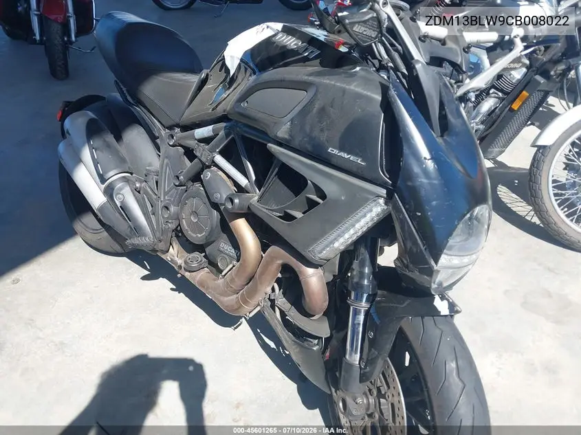 2012 Ducati Diavel VIN: ZDM13BLW9CB008022 Lot: 45601265
