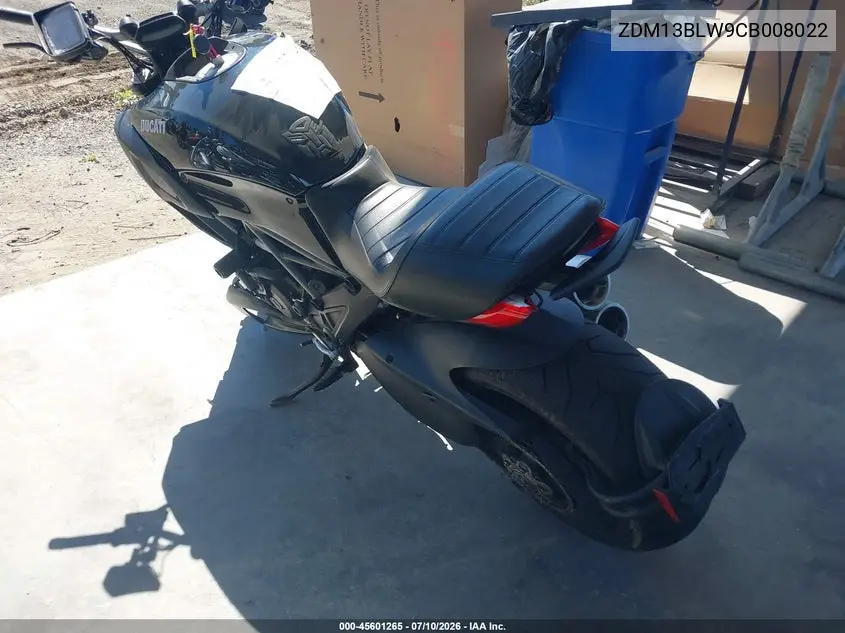 2012 Ducati Diavel VIN: ZDM13BLW9CB008022 Lot: 45601265
