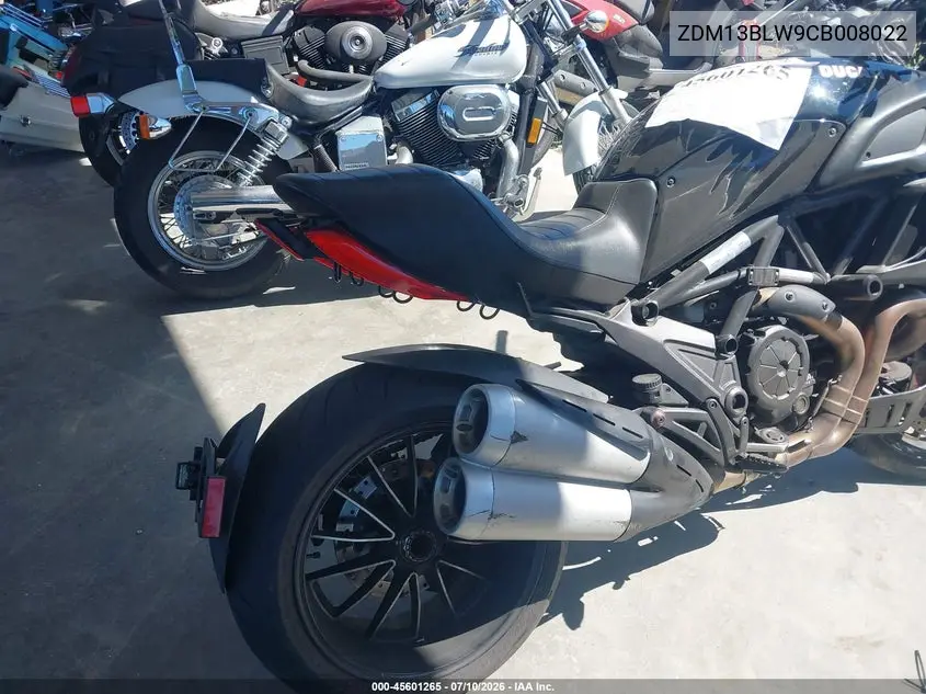 2012 Ducati Diavel VIN: ZDM13BLW9CB008022 Lot: 45601265