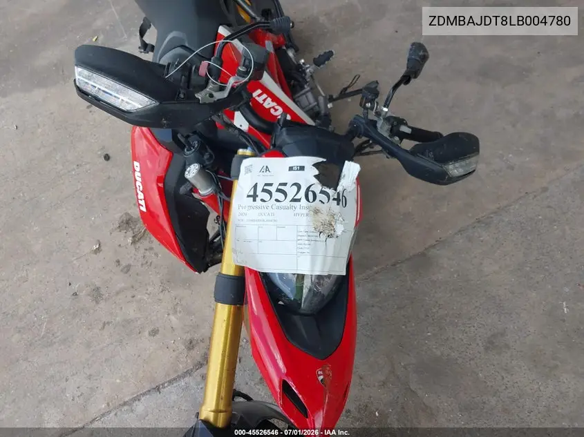 2020 Ducati Hypermotard 950/950 Sp VIN: ZDMBAJDT8LB004780 Lot: 45526546