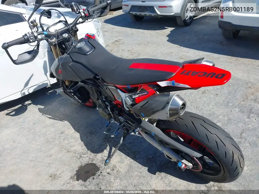 2024 Ducati Hypermotard VIN: ZDMBAS2N5RB001189 Lot: 45198404