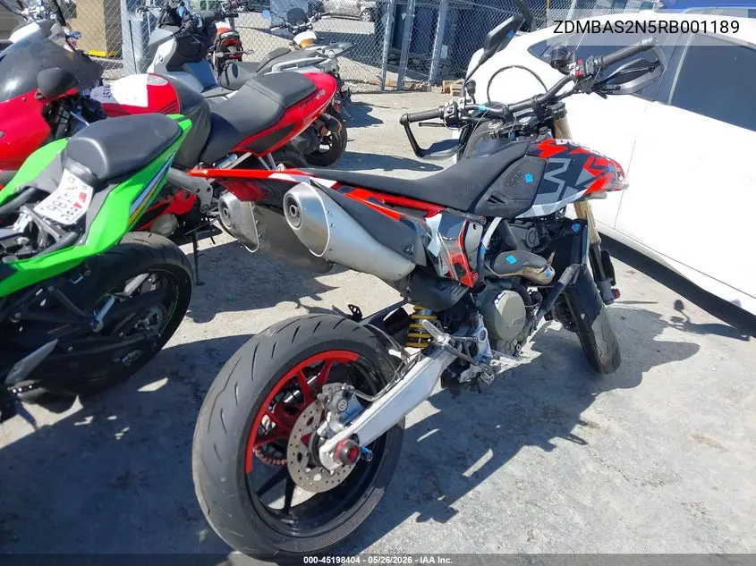2024 Ducati Hypermotard VIN: ZDMBAS2N5RB001189 Lot: 45198404
