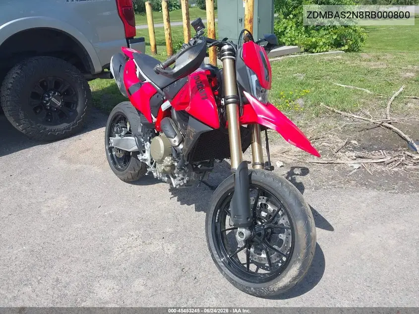 2024 Ducati Hypermotard VIN: ZDMBAS2N8RB000800 Lot: 45453245