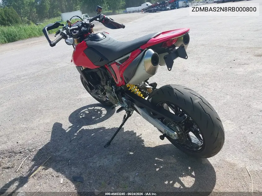 2024 Ducati Hypermotard VIN: ZDMBAS2N8RB000800 Lot: 45453245