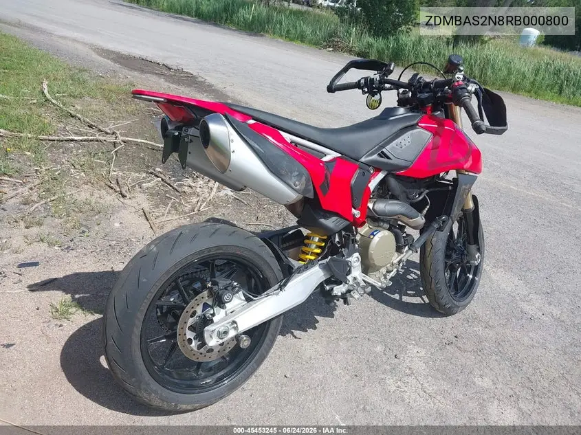 2024 Ducati Hypermotard VIN: ZDMBAS2N8RB000800 Lot: 45453245