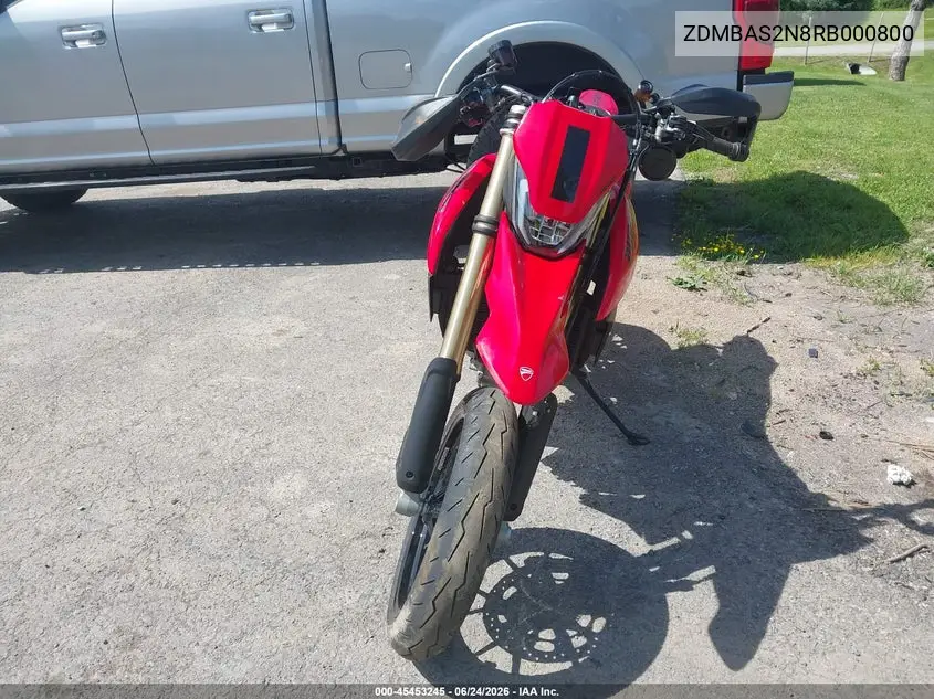 2024 Ducati Hypermotard VIN: ZDMBAS2N8RB000800 Lot: 45453245