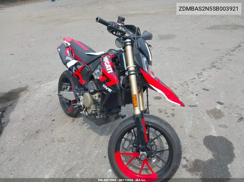 2025 Ducati Hypermotard VIN: ZDMBAS2N5SB003921 Lot: 45310969