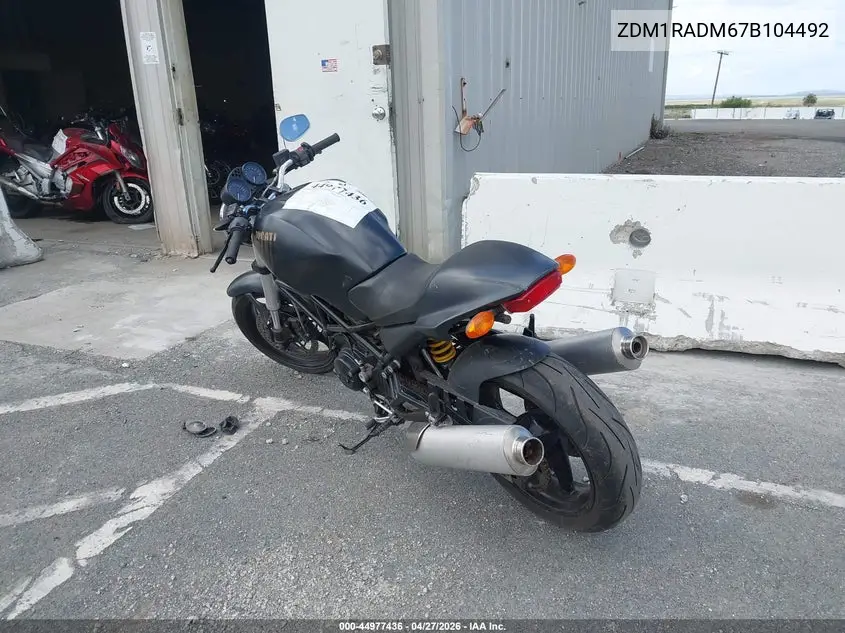 2007 Ducati Monster 695 VIN: ZDM1RADM67B104492 Lot: 44977436