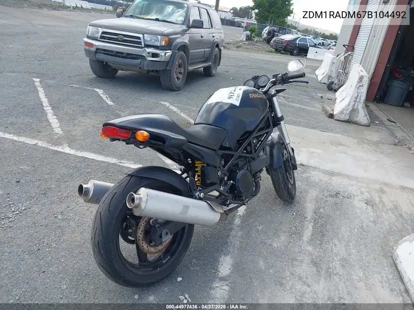 2007 Ducati Monster 695 VIN: ZDM1RADM67B104492 Lot: 44977436
