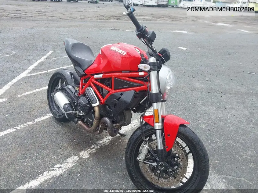 2017 Ducati Monster 797 VIN: ZDMMADBM0HB002809 Lot: 44938276