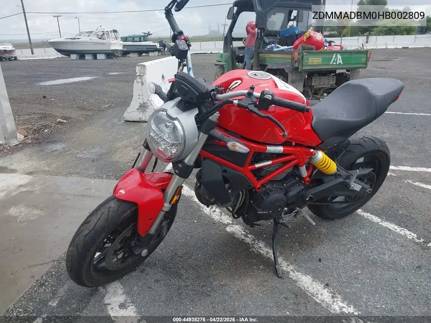 2017 Ducati Monster 797 VIN: ZDMMADBM0HB002809 Lot: 44938276