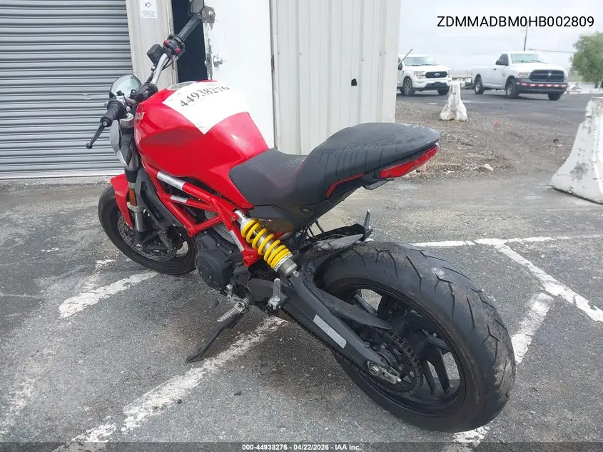 2017 Ducati Monster 797 VIN: ZDMMADBM0HB002809 Lot: 44938276