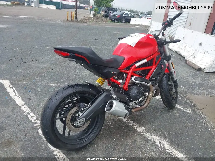 2017 Ducati Monster 797 VIN: ZDMMADBM0HB002809 Lot: 44938276