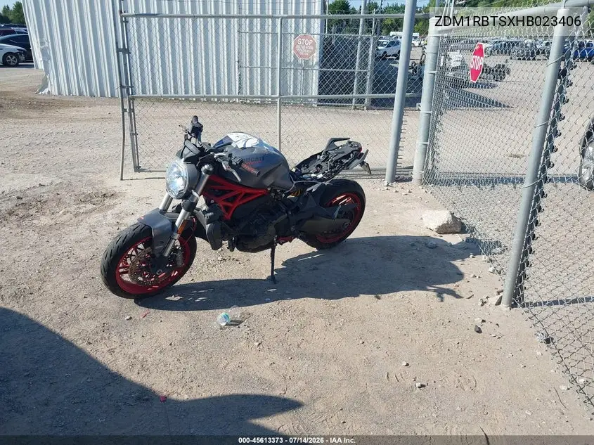 2017 Ducati Monster 821 VIN: ZDM1RBTSXHB023406 Lot: 45613373
