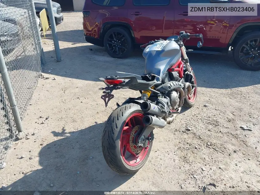 2017 Ducati Monster 821 VIN: ZDM1RBTSXHB023406 Lot: 45613373