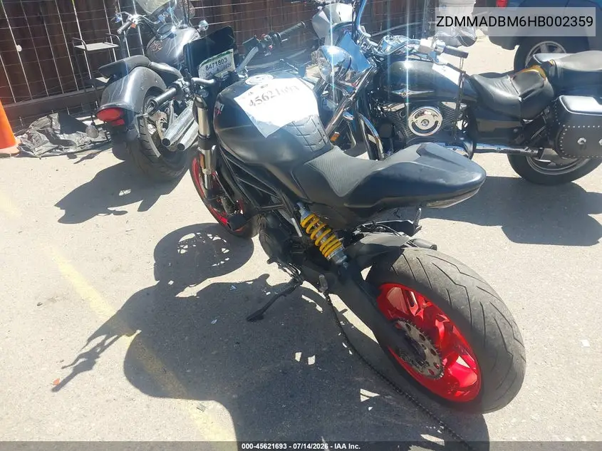 2017 Ducati Monster 797 VIN: ZDMMADBM6HB002359 Lot: 45621693