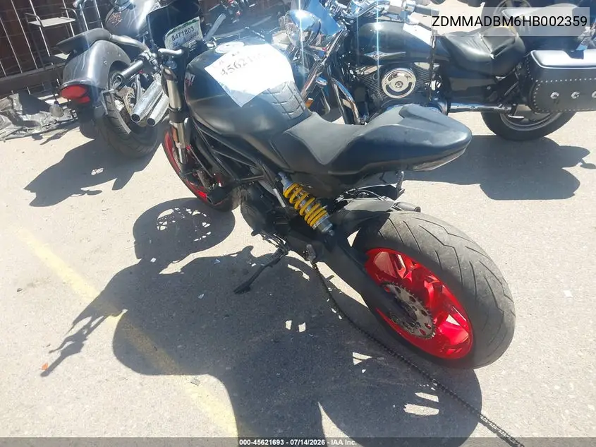 2017 Ducati Monster 797 VIN: ZDMMADBM6HB002359 Lot: 45621693