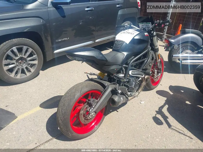 2017 Ducati Monster 797 VIN: ZDMMADBM6HB002359 Lot: 45621693