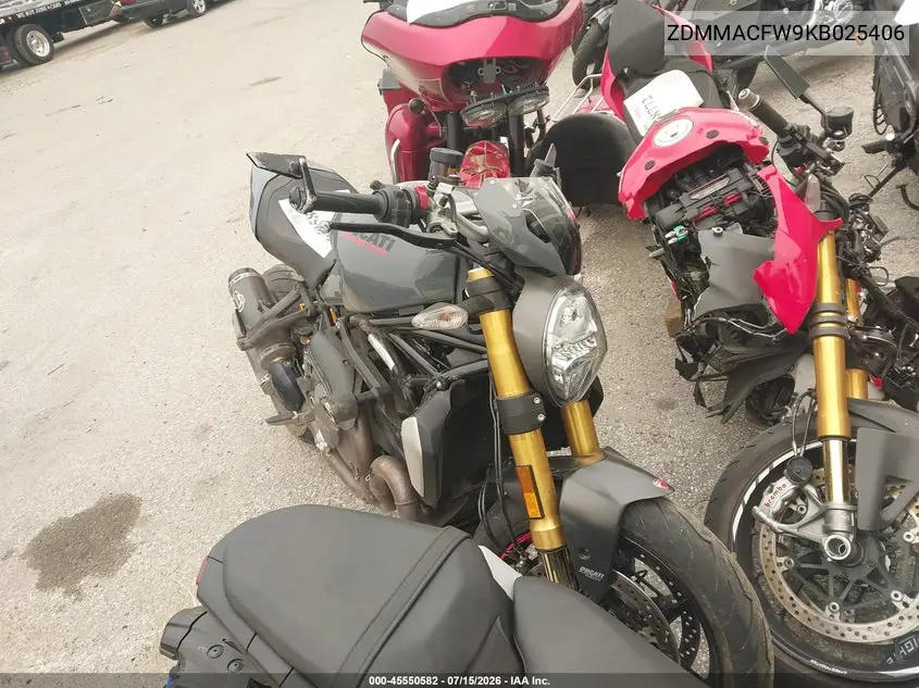 2019 Ducati Monster 1200 VIN: ZDMMACFW9KB025406 Lot: 45550582