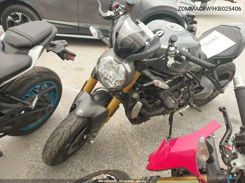 2019 Ducati Monster 1200 VIN: ZDMMACFW9KB025406 Lot: 45550582