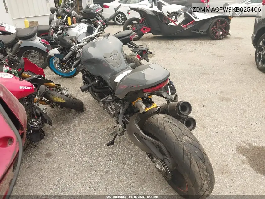 2019 Ducati Monster 1200 VIN: ZDMMACFW9KB025406 Lot: 45550582
