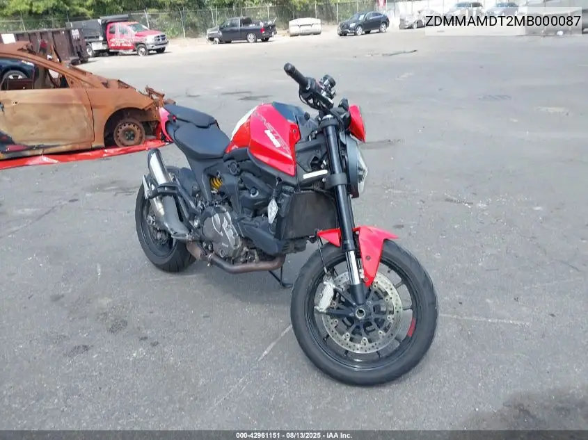 2021 Ducati Monster VIN: ZDMMAMDT2MB000087 Lot: 42961151