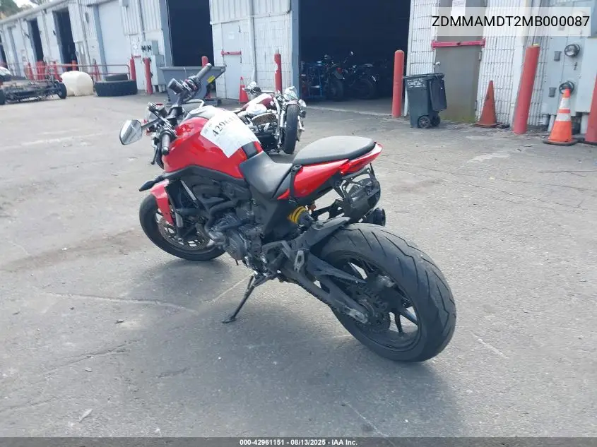 2021 Ducati Monster VIN: ZDMMAMDT2MB000087 Lot: 42961151