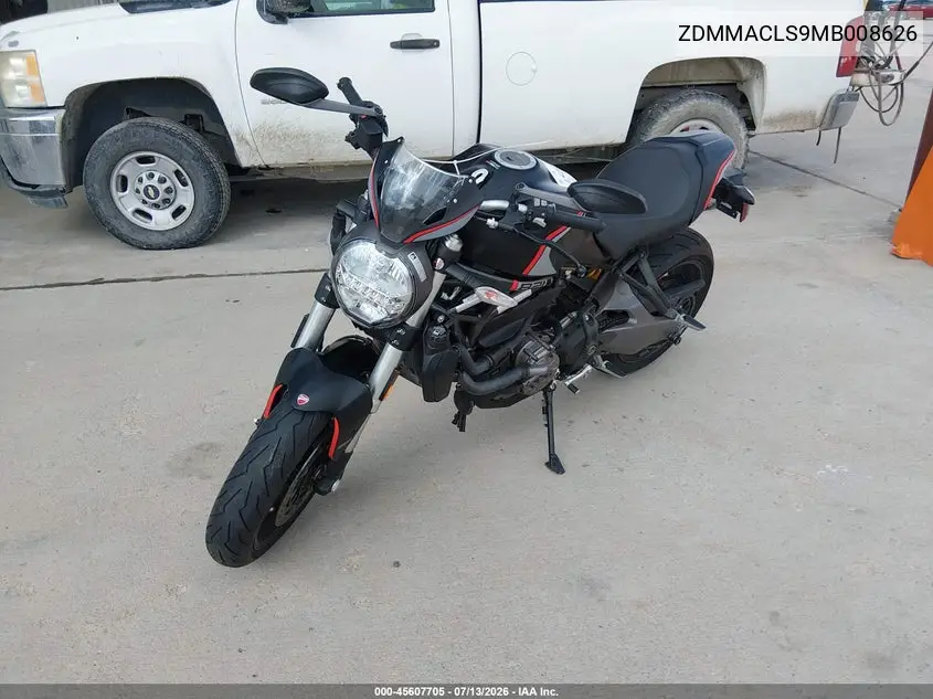 2021 Ducati Monster 821 VIN: ZDMMACLS9MB008626 Lot: 45607705