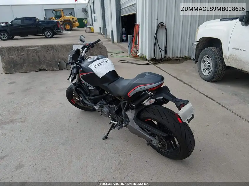 2021 Ducati Monster 821 VIN: ZDMMACLS9MB008626 Lot: 45607705