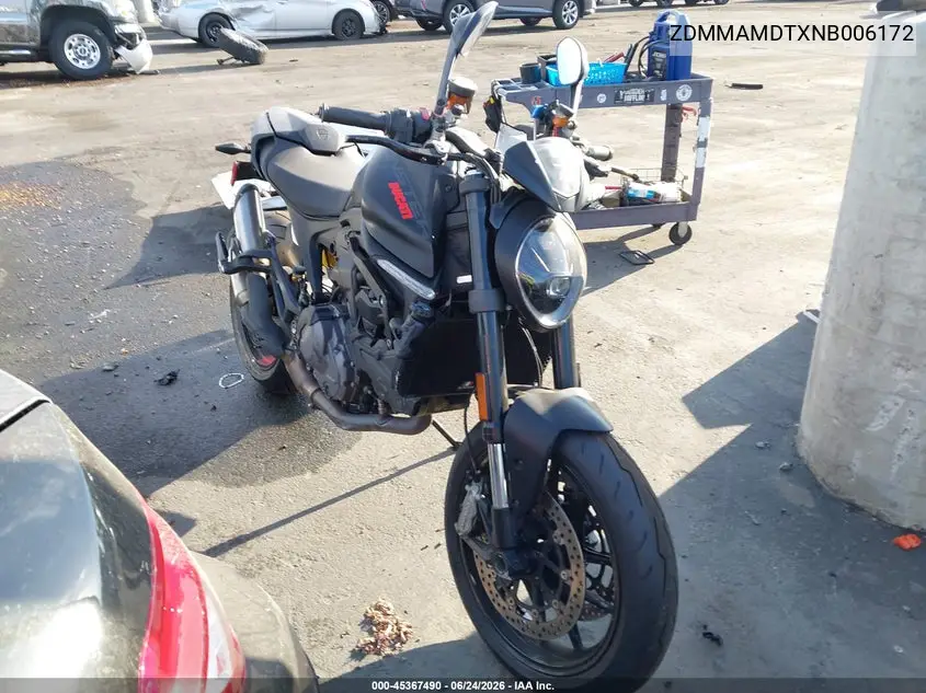 2022 Ducati Monster VIN: ZDMMAMDTXNB006172 Lot: 45367490