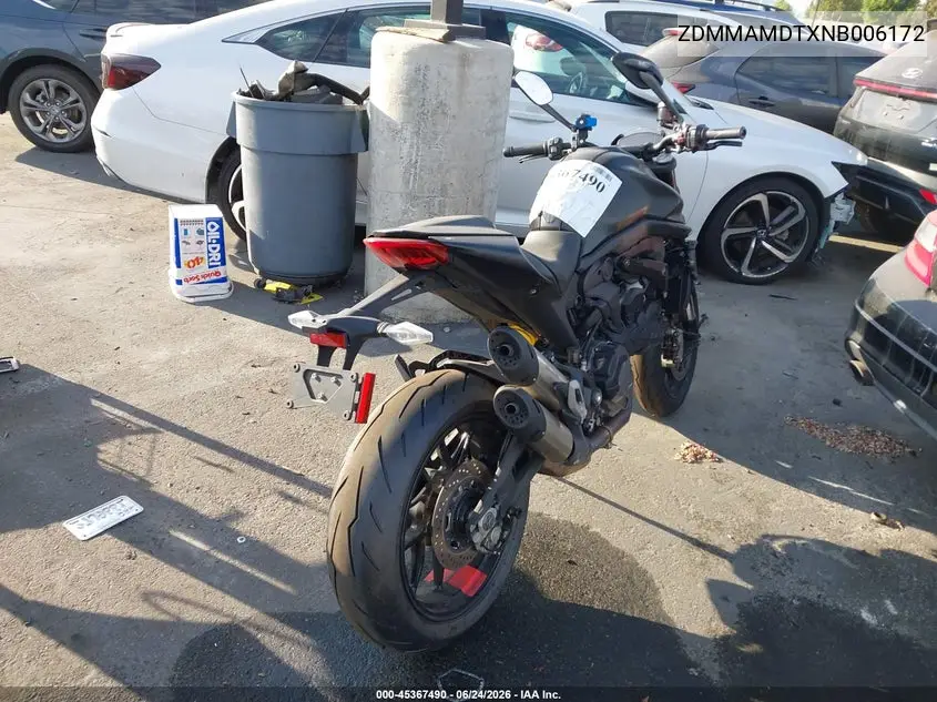2022 Ducati Monster VIN: ZDMMAMDTXNB006172 Lot: 45367490