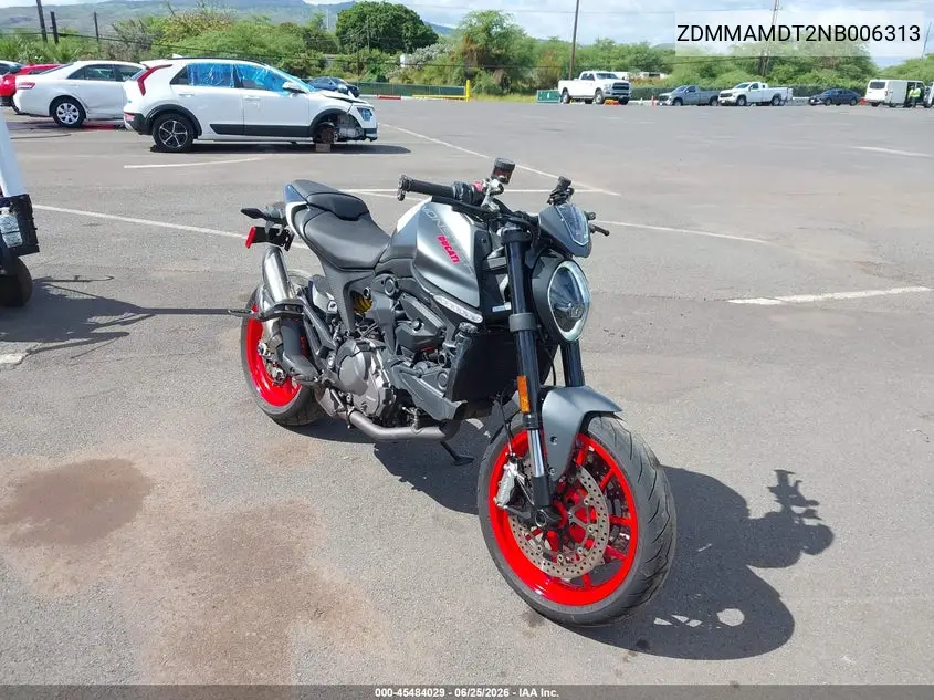 2022 Ducati Monster VIN: ZDMMAMDT2NB006313 Lot: 45484029