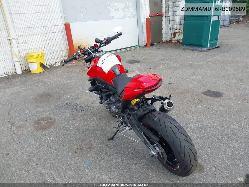 2024 Ducati Monster VIN: ZDMMAMDT6RB009589 Lot: 45196479