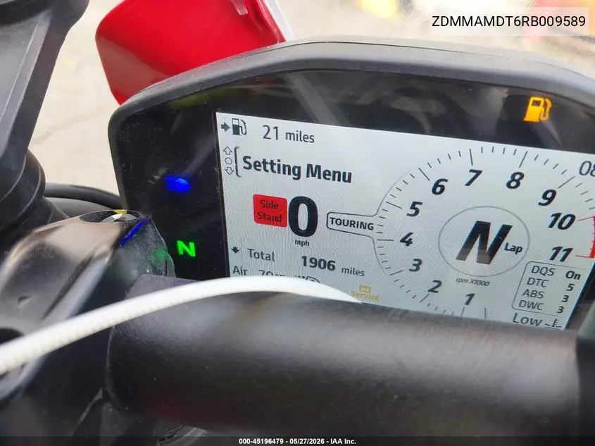 2024 Ducati Monster VIN: ZDMMAMDT6RB009589 Lot: 45196479