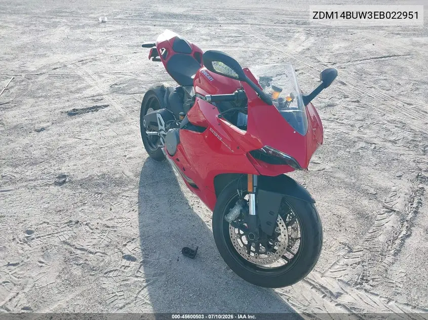 2014 Ducati Superbike 899 Panigale VIN: ZDM14BUW3EB022951 Lot: 45600503