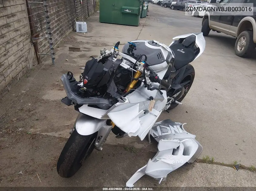 2018 Ducati Panigale V4/V4S/V4S Speciale VIN: ZDMDAGNW8JB003016 Lot: 45029608