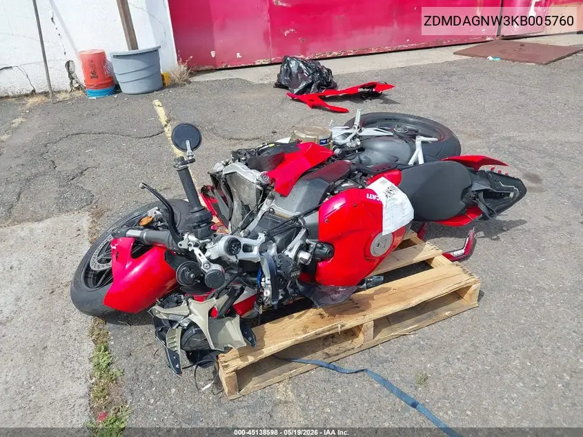 2019 Ducati Panigale V4/V4S/V4S Speciale VIN: ZDMDAGNW3KB005760 Lot: 45138598