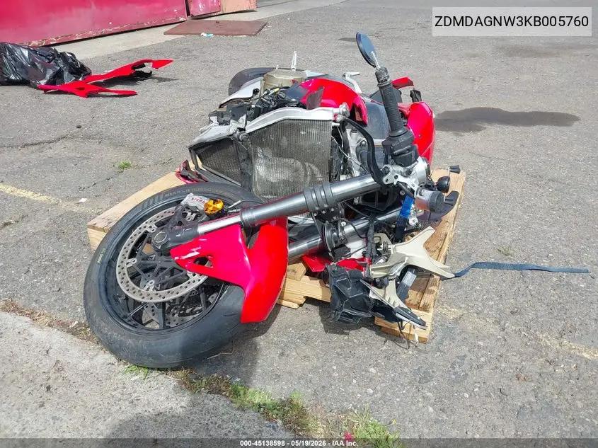 2019 Ducati Panigale V4/V4S/V4S Speciale VIN: ZDMDAGNW3KB005760 Lot: 45138598