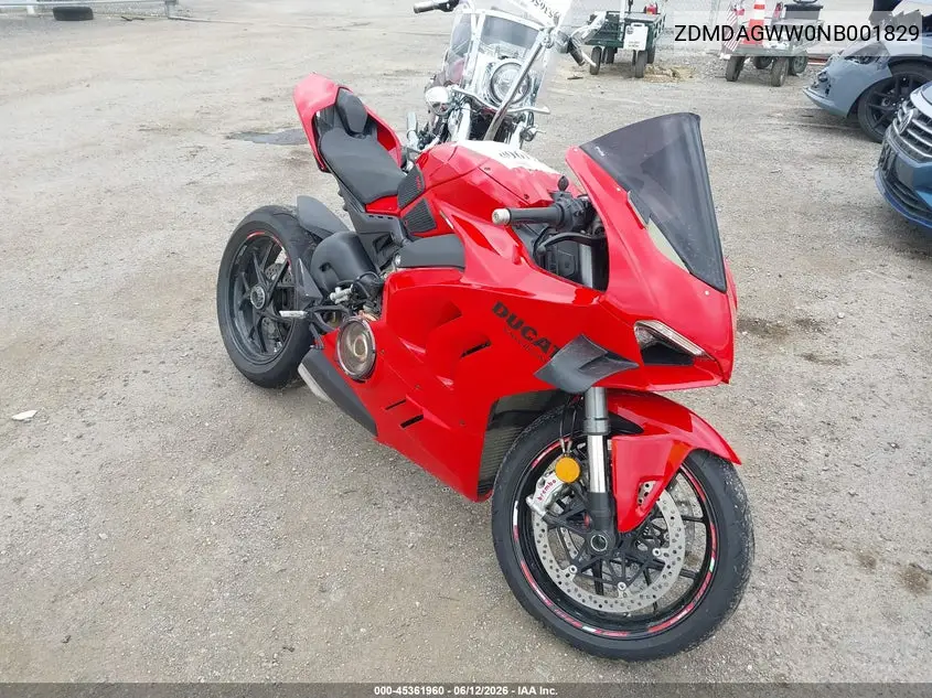 2022 Ducati Panigale V4S VIN: ZDMDAGWW0NB001829 Lot: 45361960