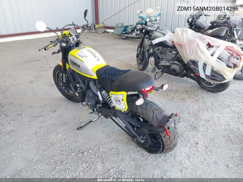 2016 Ducati Scrambler 800 VIN: ZDM15ANM2GB014296 Lot: 45595876